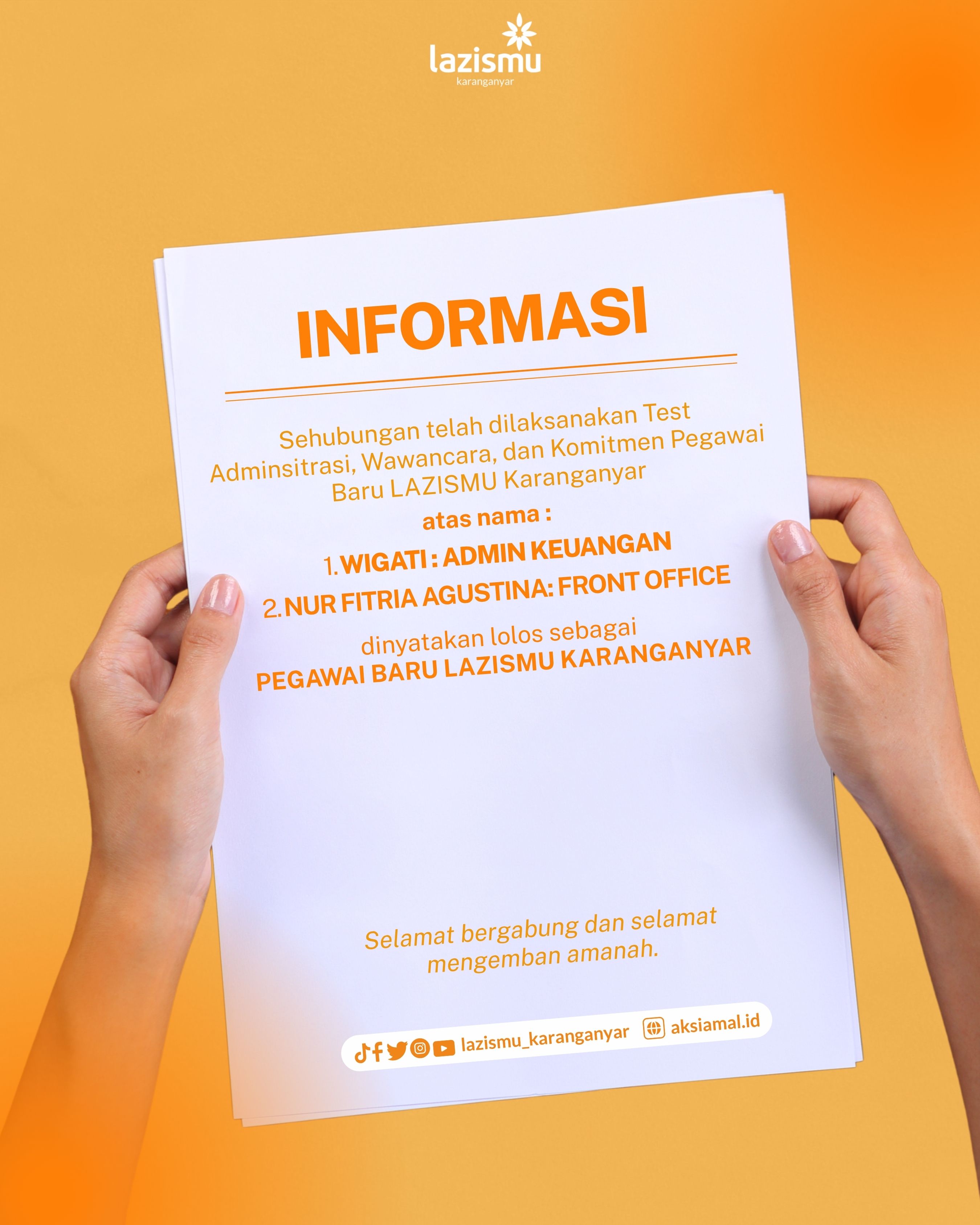 Pengumuman Pegawai Baru Lazismu Karanganyar - Berita Lazismu